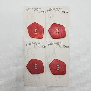 Lot Of 4 Belle Buttons By Dritz Large Red Buttons 1 7/16" 37mm Uneven Pentagon